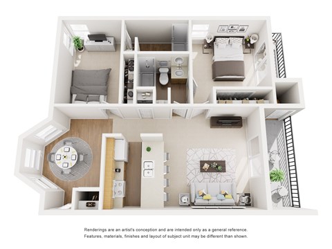 Floor plan for 2 beds, 2 baths, 884 sqft